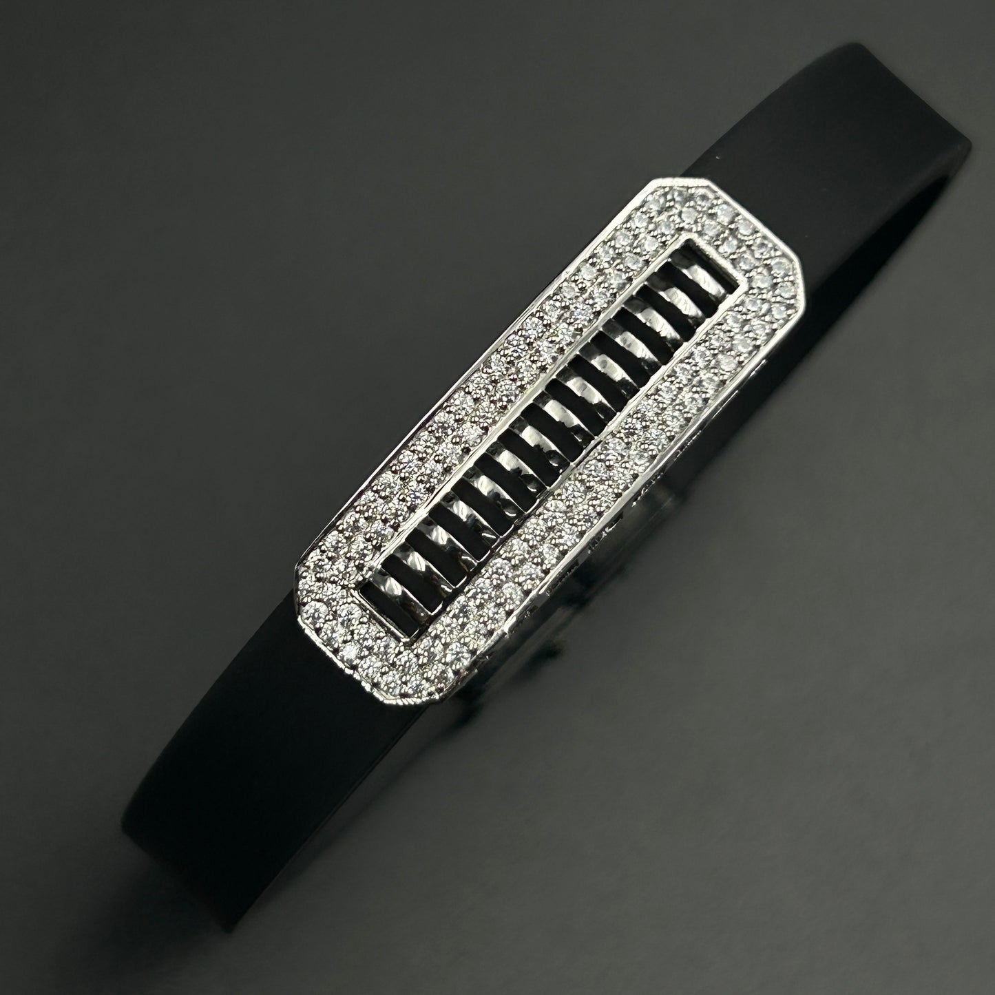 Pure Silver Men's Bracelet - Black Belt Silicon