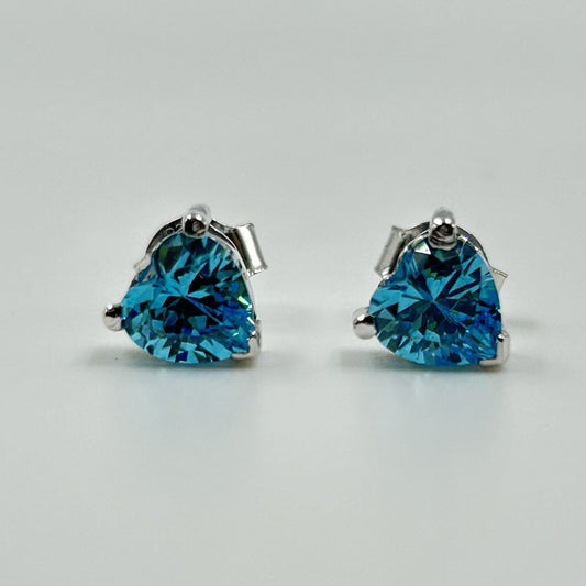 Blue Heart Earring - Silver Heart Earring
