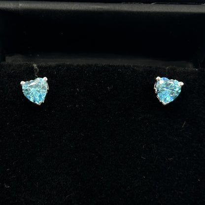 Blue Heart Earring - Silver Heart Earring