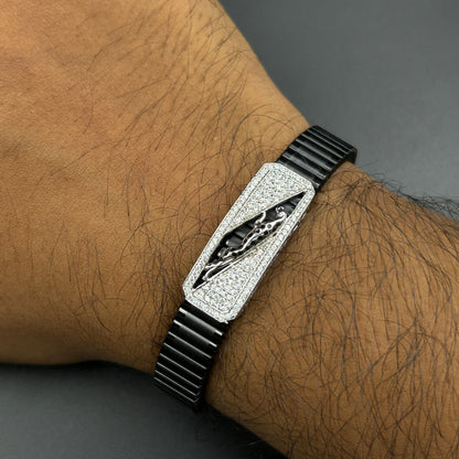 Pure Silver Men's Bracelet - Black Belt