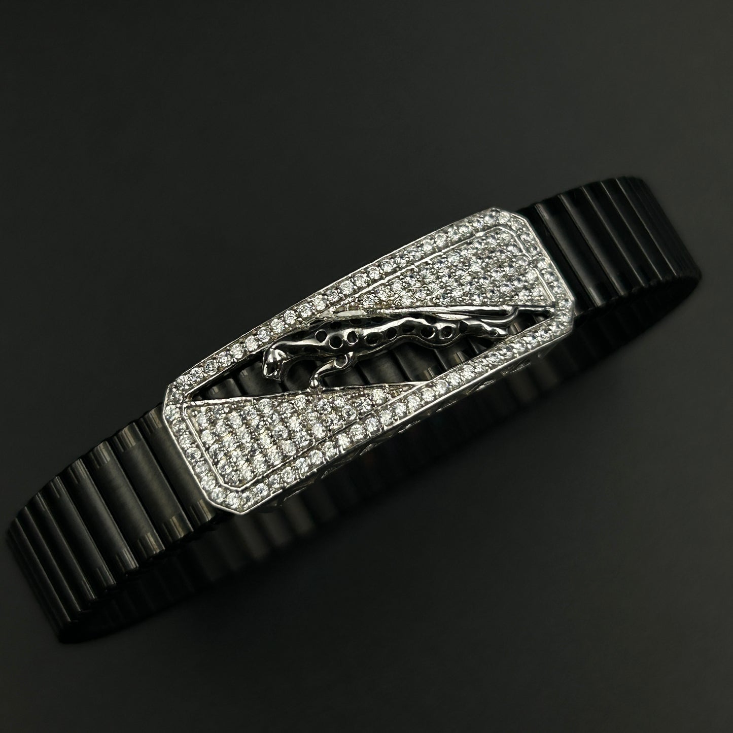 Pure Silver Men's Bracelet - Black Belt