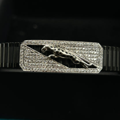 Pure Silver Men's Bracelet - Black Belt