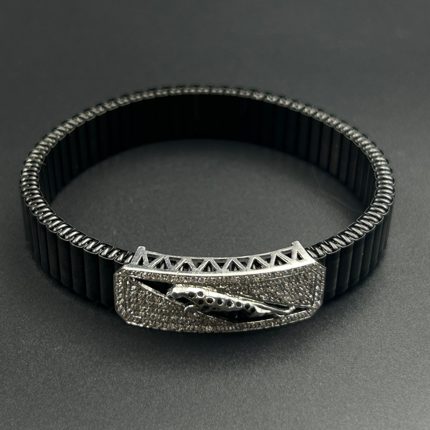 Pure Silver Men's Bracelet - Black Belt