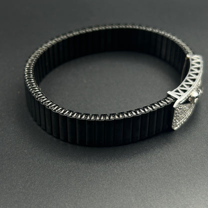 Pure Silver Men's Bracelet - Black Belt