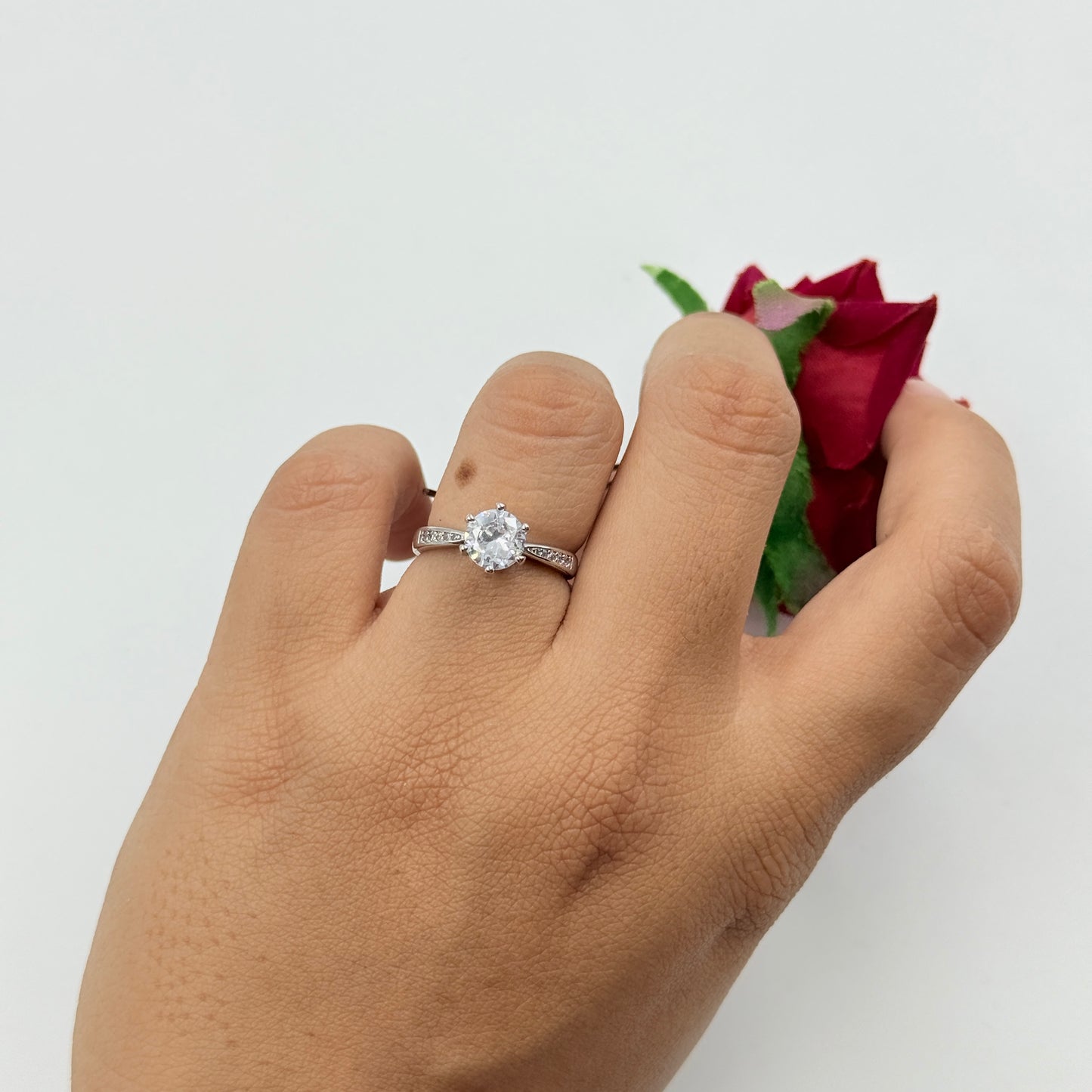 Solitaire Tension Ring 18k White Gold Plated