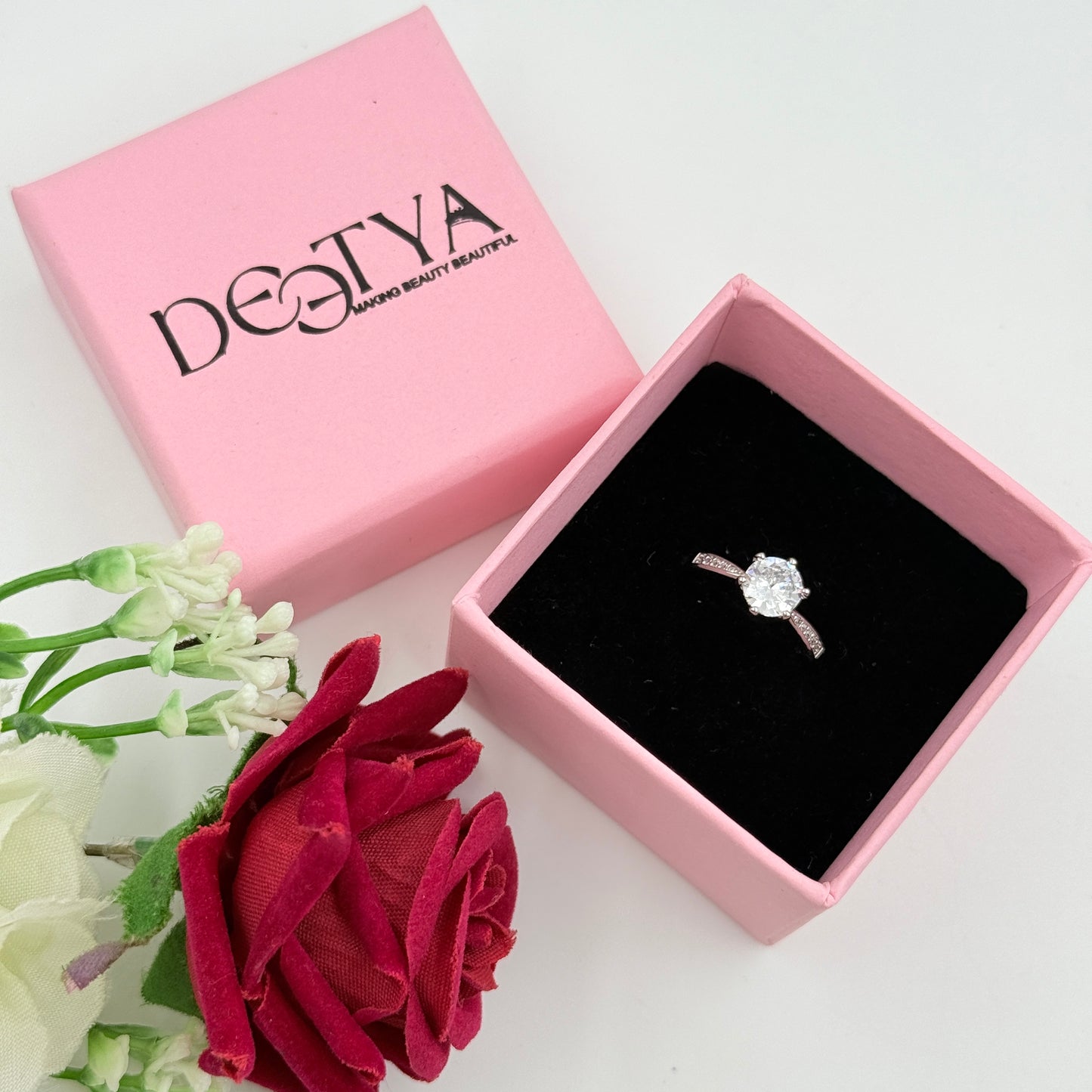 Solitaire Tension Ring 18k White Gold Plated