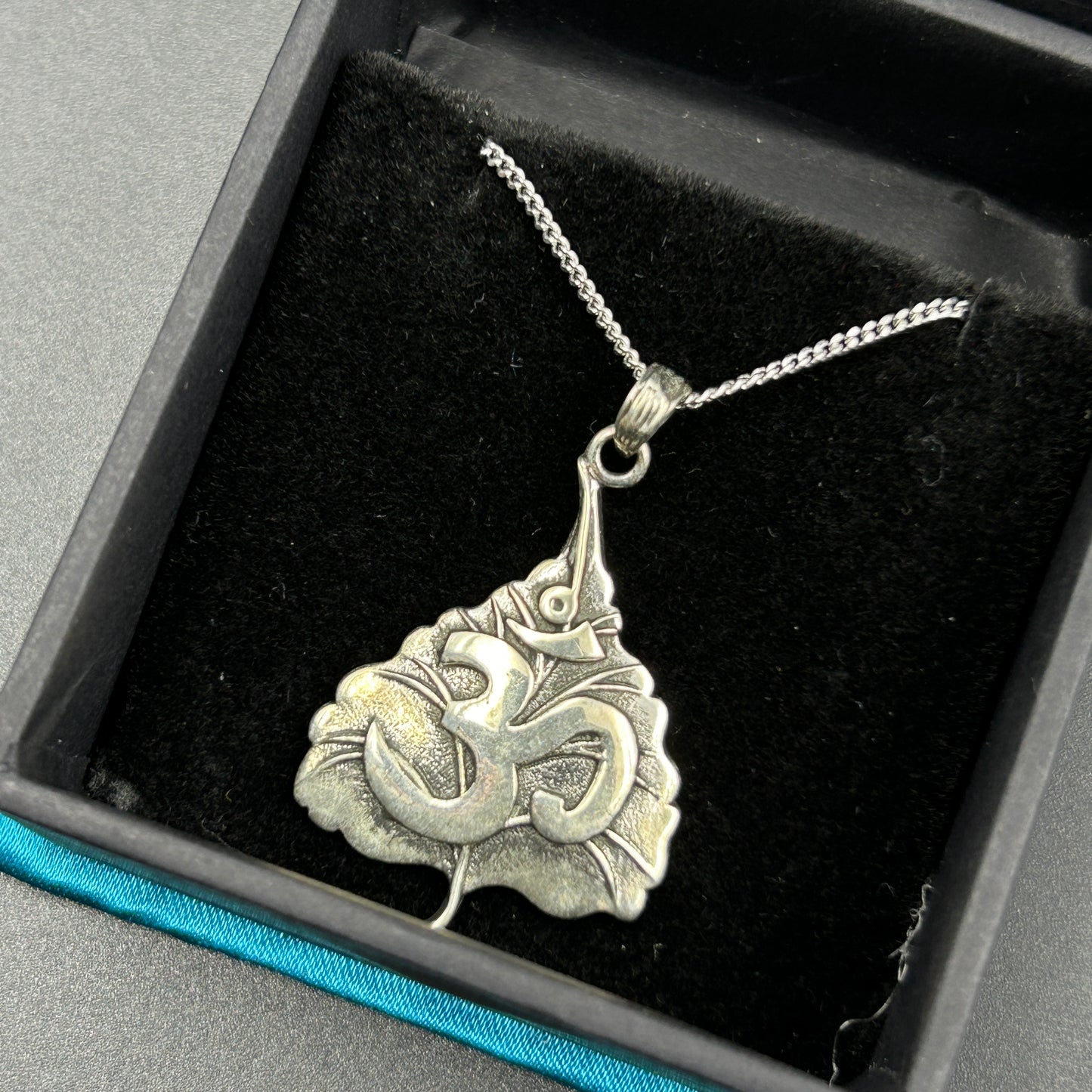 Oxodised Silver OM Pendant - Leaf Pendant