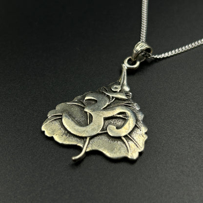 Oxodised Silver OM Pendant - Leaf Pendant