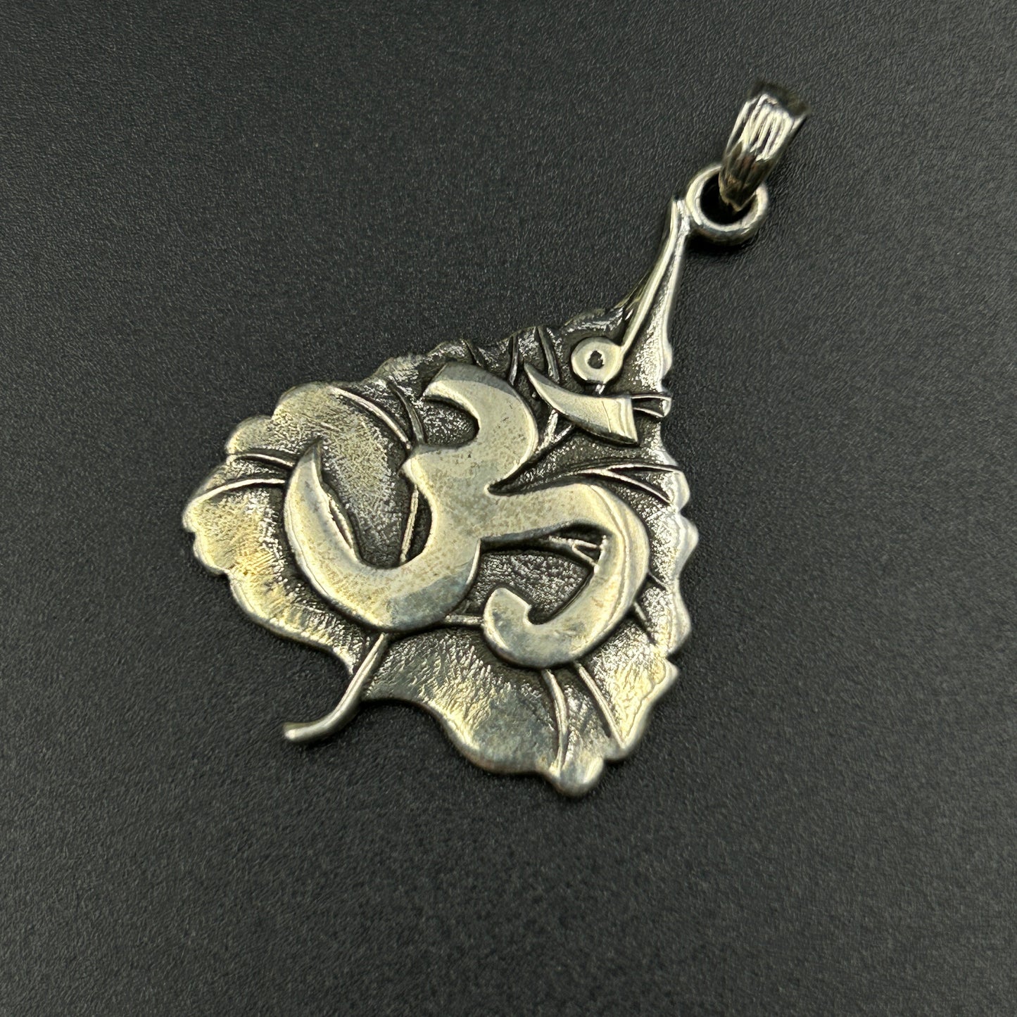 Oxodised Silver OM Pendant - Leaf Pendant