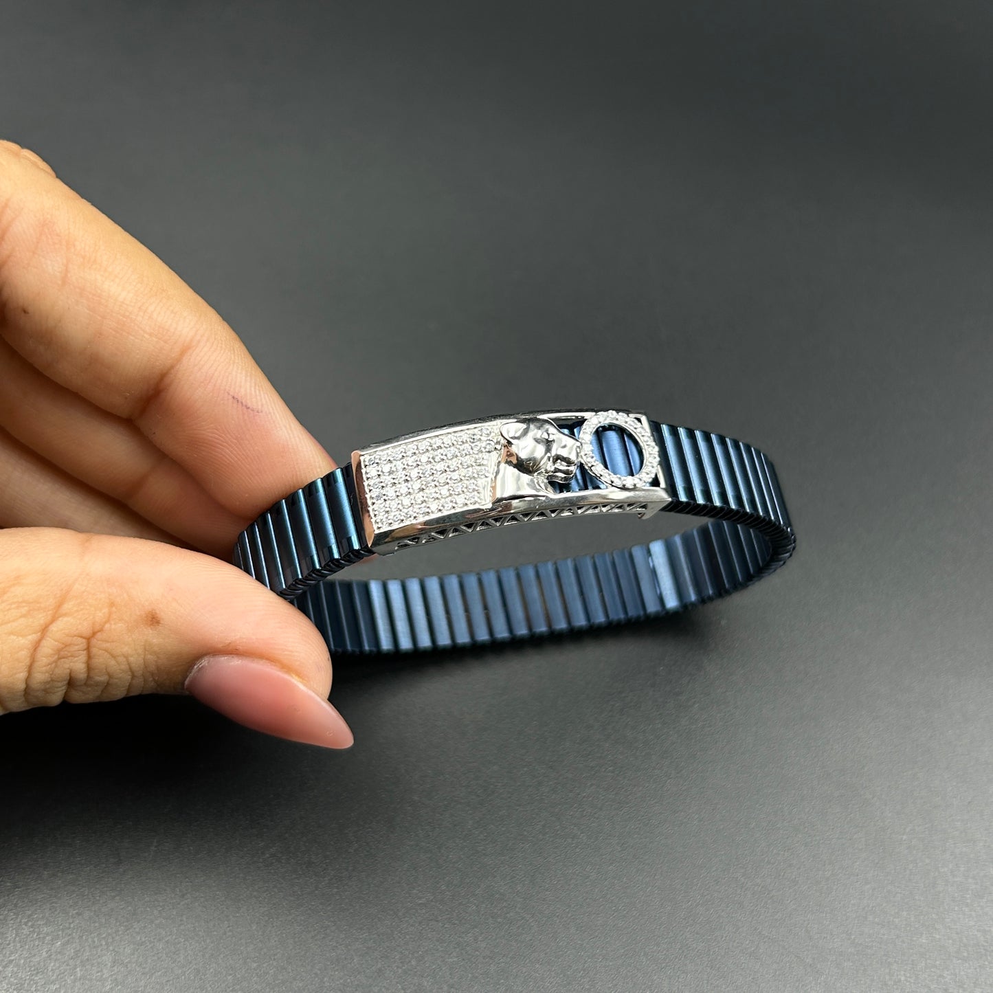 Silver Men's Bracelet - Blue Belt