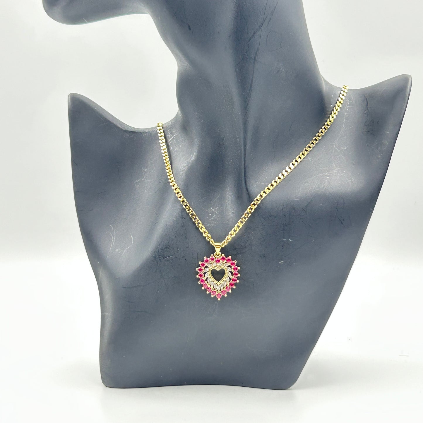 Pink Ruby Heart Necklace 18k gold plated