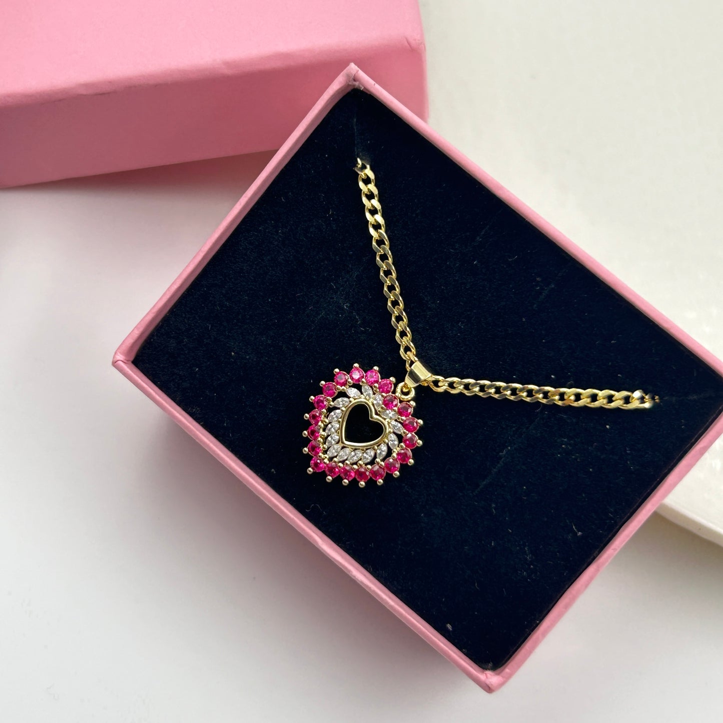 Pink Ruby Heart Necklace 18k gold plated