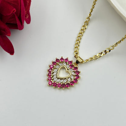 Pink Ruby Heart Necklace 18k gold plated