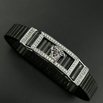 Silver Men's Bracelet - Black Belt