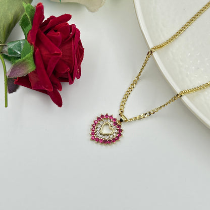 Pink Ruby Heart Necklace 18k gold plated