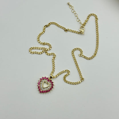 Pink Ruby Heart Necklace 18k gold plated