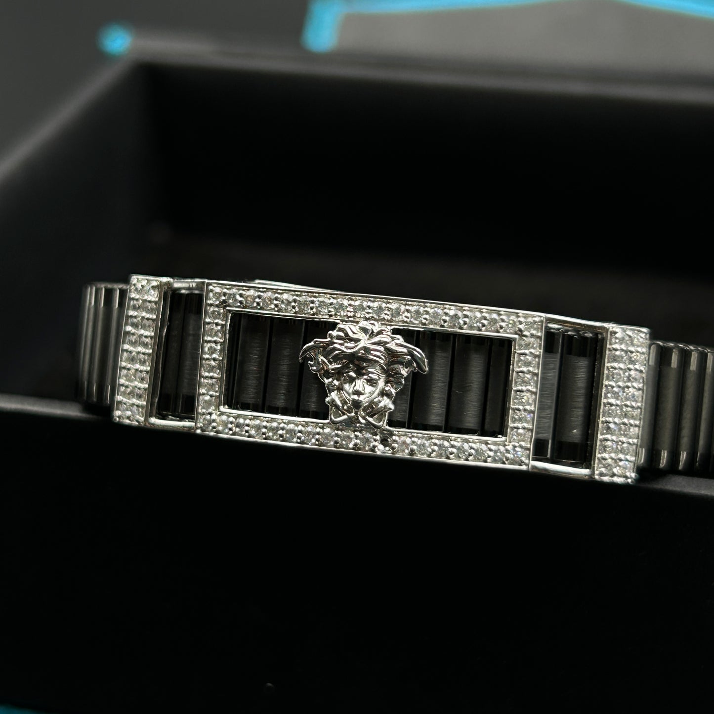 Silver Men's Bracelet - Black Belt