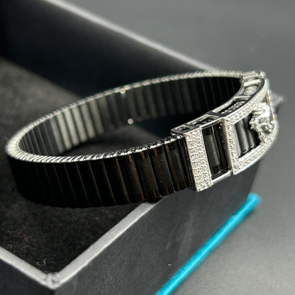 Silver Men's Bracelet - Black Belt