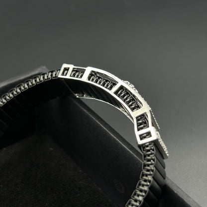 Silver Men's Bracelet - Black Belt