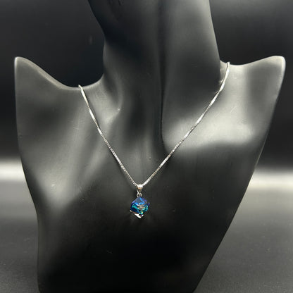 Blue and White Crystal Pendant - Silver Pendant and Chain