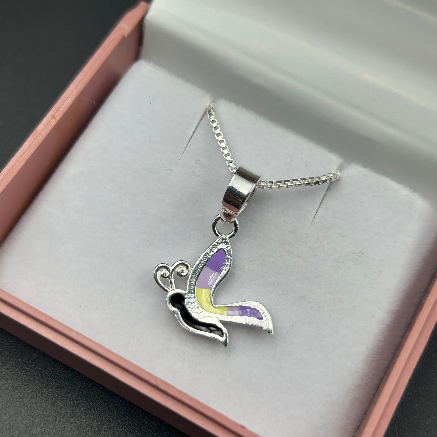 Kids Silver Pendant - Half Butterfly (Purple/Yellow)
