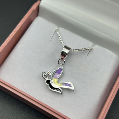 Kids Silver Pendant - Half Butterfly (Purple/Yellow)