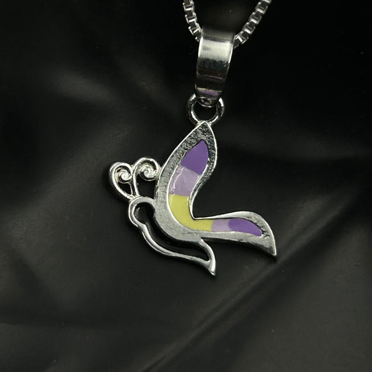 Kids Silver Pendant - Half Butterfly (Purple/Yellow)