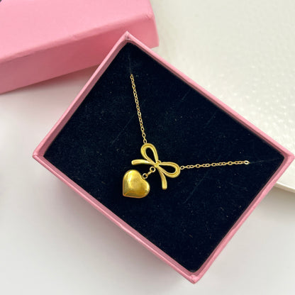 18k gold plated Heart and Bow Necklace