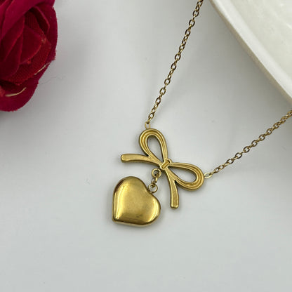 18k gold plated Heart and Bow Necklace