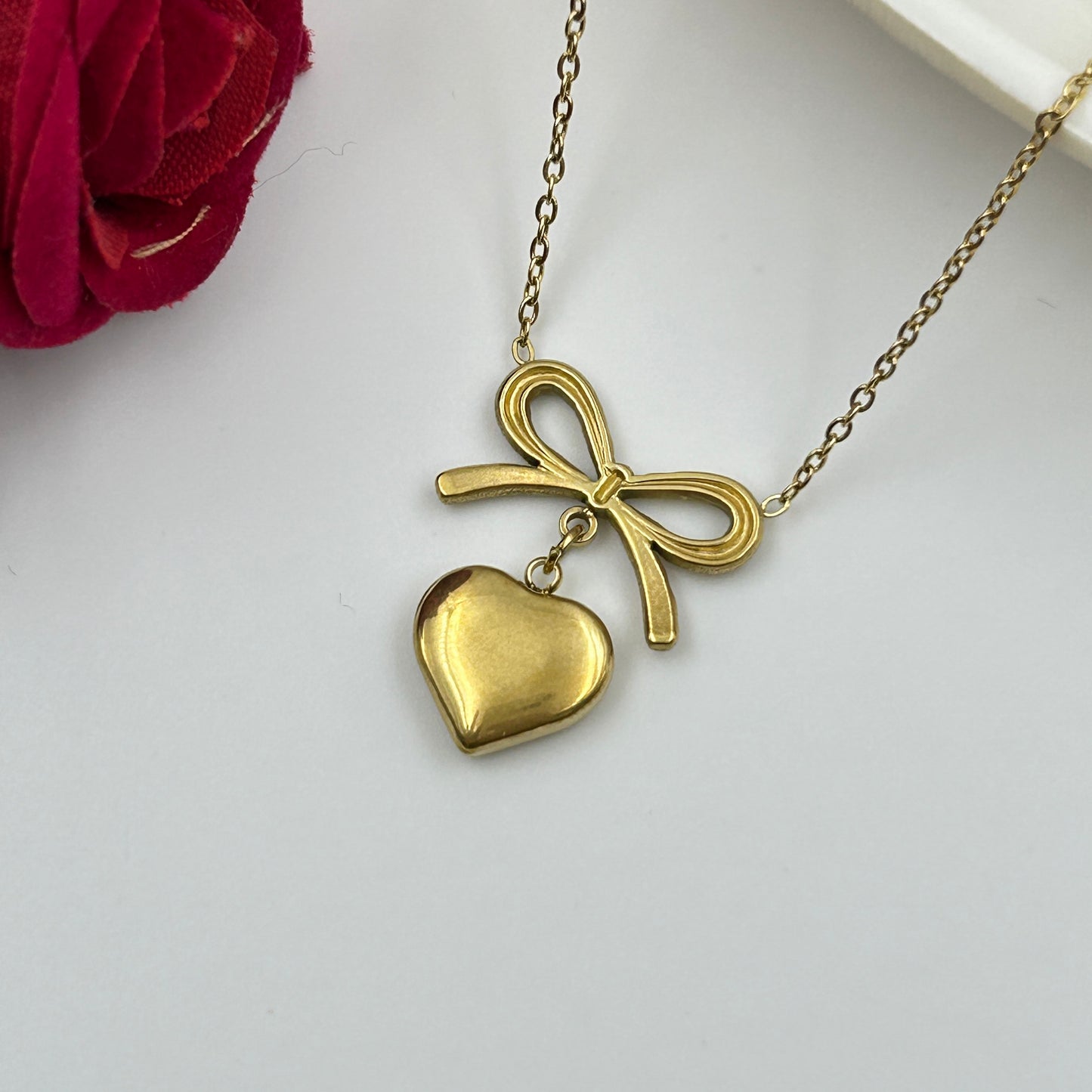 18k gold plated Heart and Bow Necklace