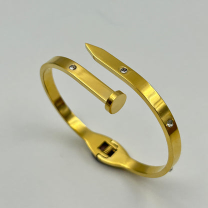 Diamond 18k Yellow Gold Plated Nail Bracelet/Kada