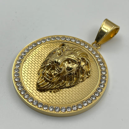 Diamond Lion Face Pendant - Stainless Steel