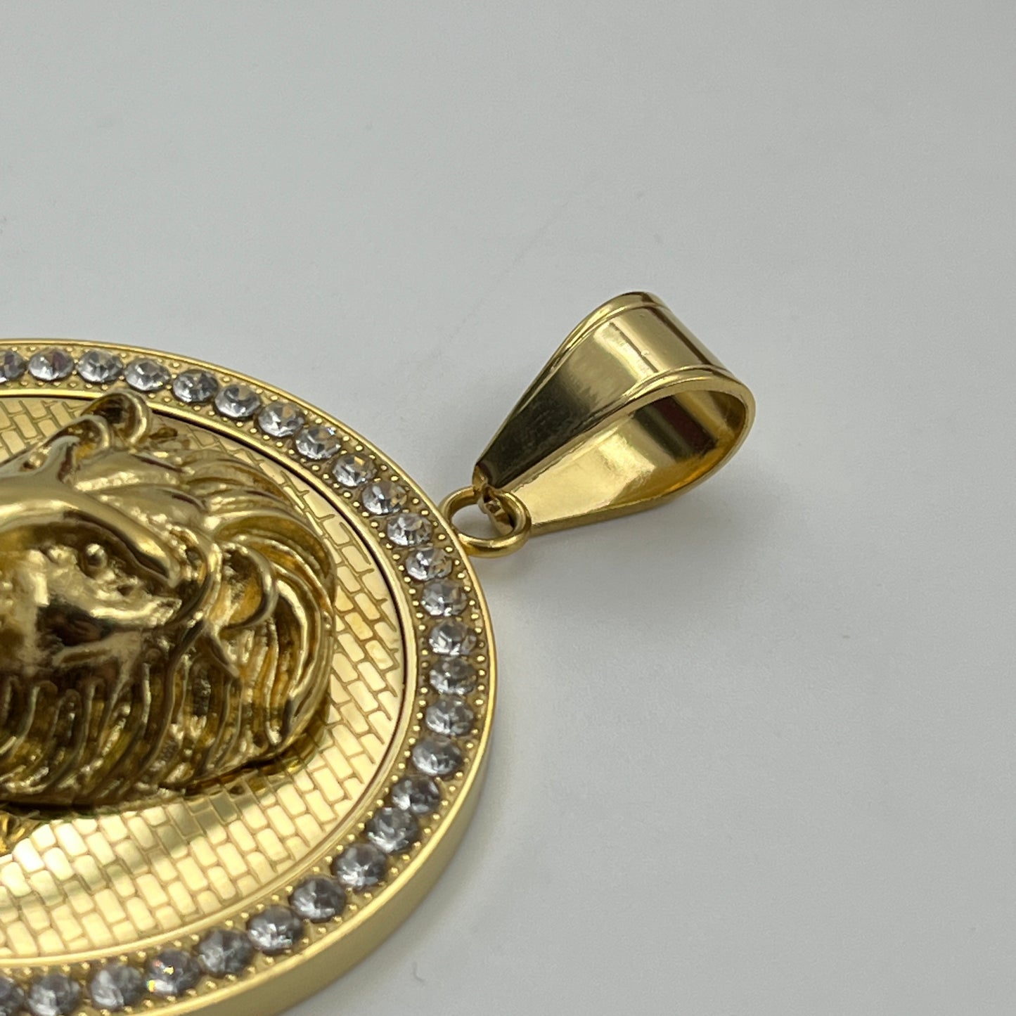 Diamond Lion Face Pendant - Stainless Steel