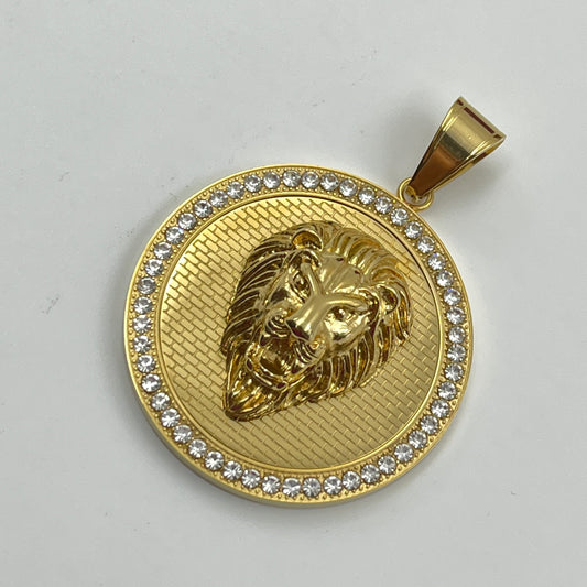 Diamond Lion Face Pendant - Stainless Steel