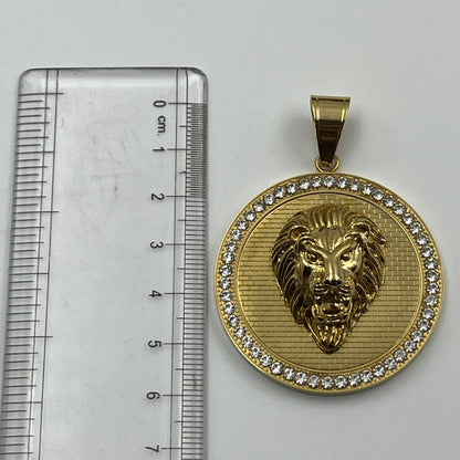 Diamond Lion Face Pendant - Stainless Steel