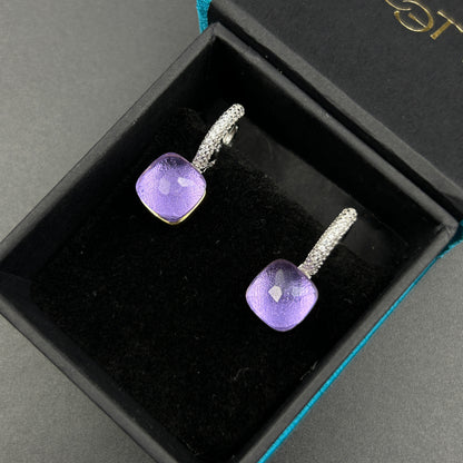 Amethyst Two Tone Silver Earrings