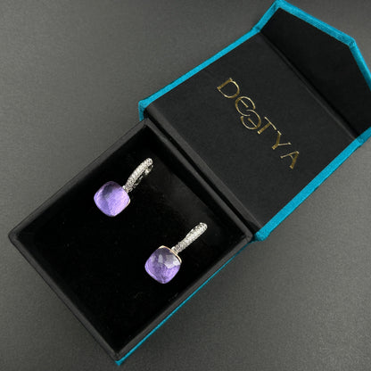 Amethyst Two Tone Silver Earrings