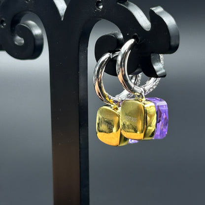 Amethyst Two Tone Silver Earrings