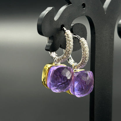 Amethyst Two Tone Silver Earrings