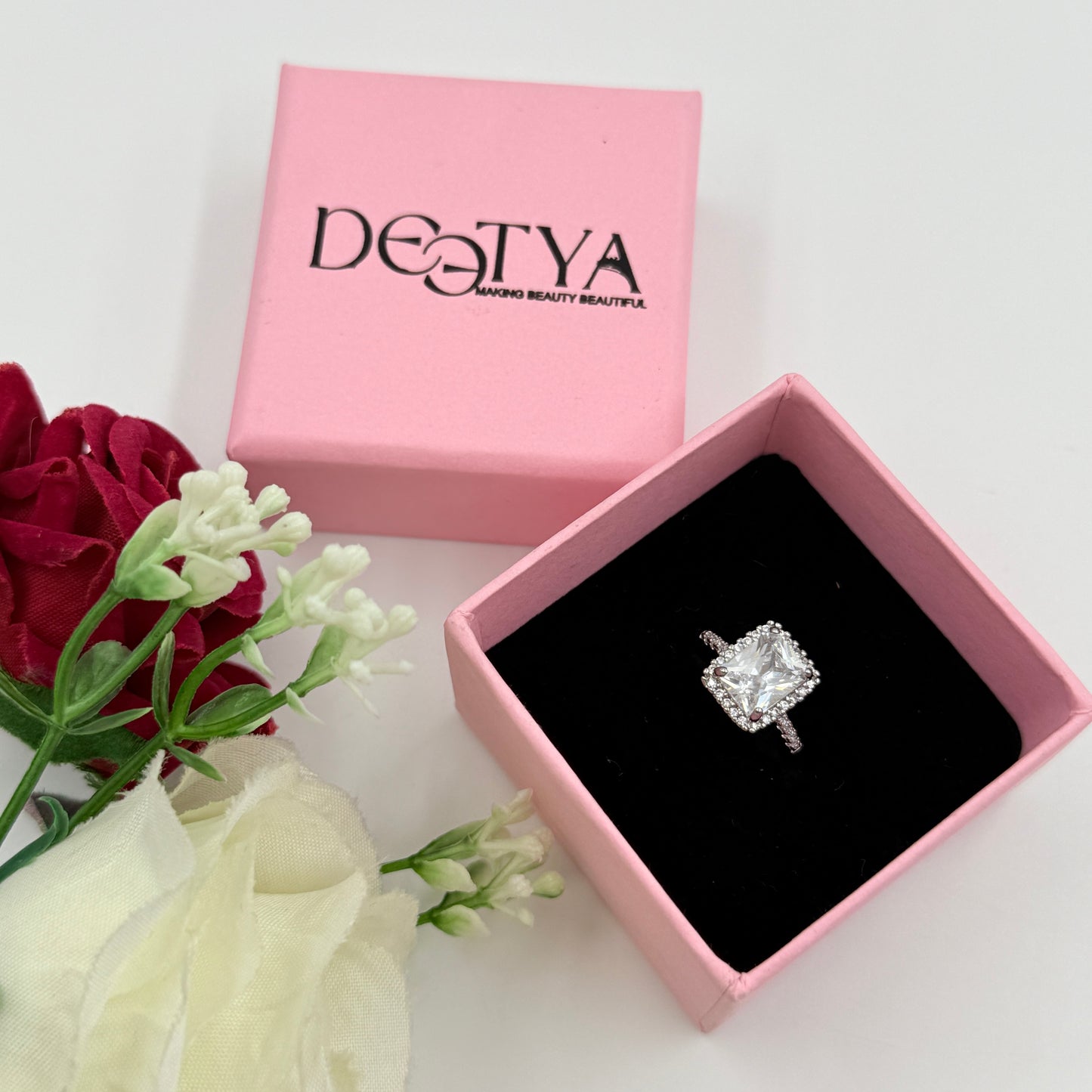 Diamond Ring 18k White Gold Plated