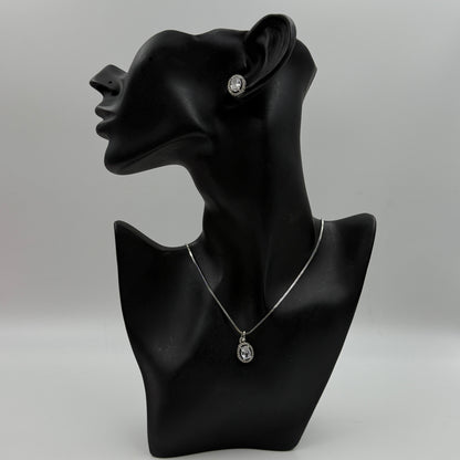 Pendant Set Oval Cut - 18k Gold Plated Solitaire Pendant with Earrings