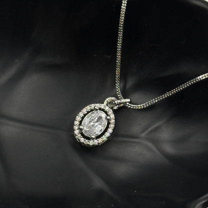Pendant Set Oval Cut - 18k Gold Plated Solitaire Pendant with Earrings