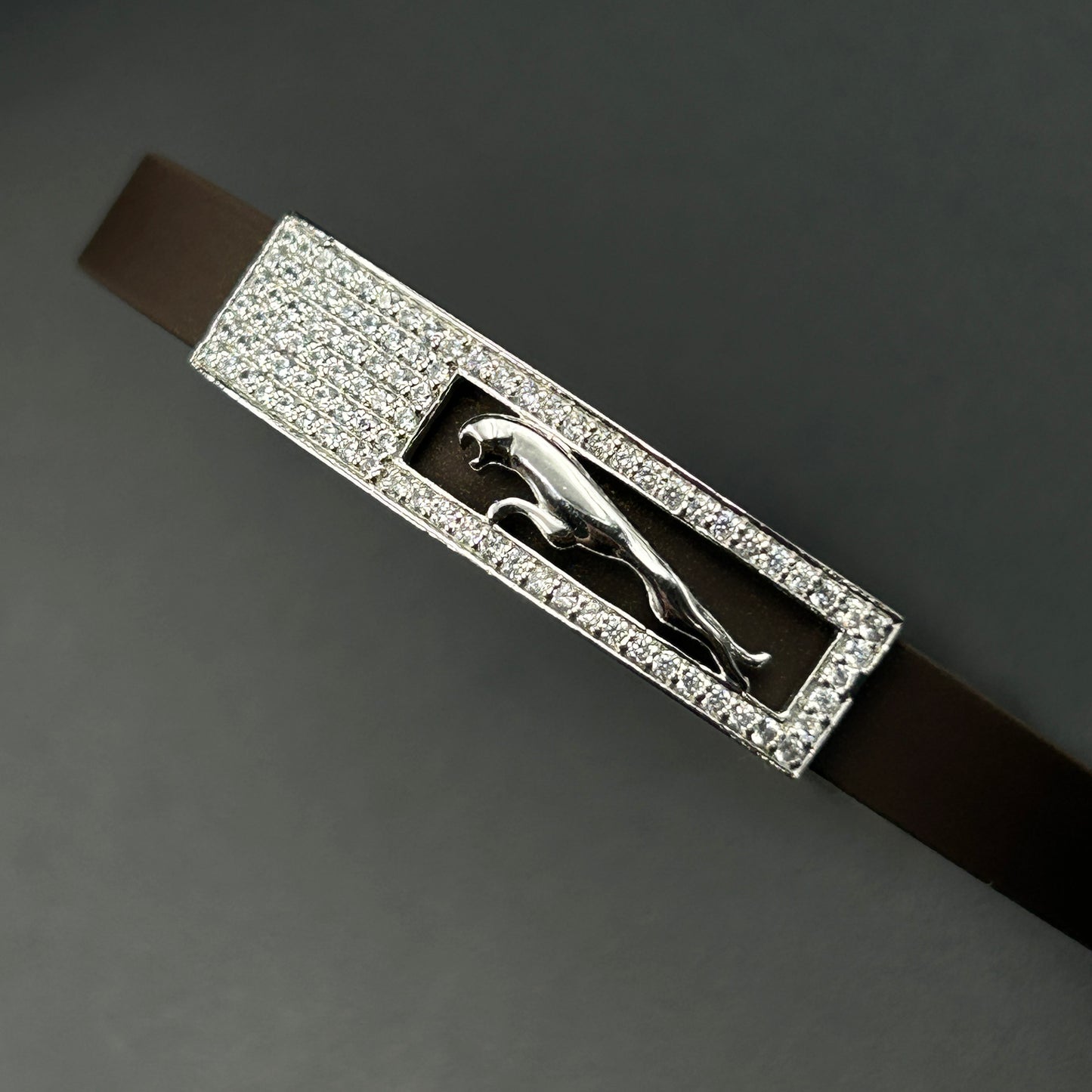 Rose Gold Pure Silver Couple Bracelet - Brown Band