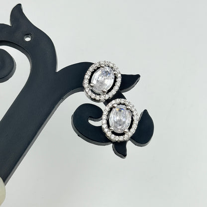 Pendant Set Oval Cut - 18k Gold Plated Solitaire Pendant with Earrings