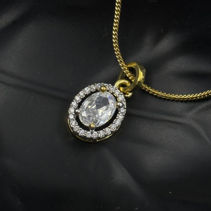 Pendant Set Oval Cut - 18k Gold Plated Solitaire Pendant with Earrings