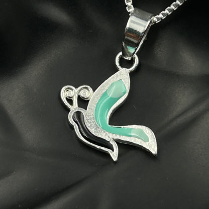 Kids Silver Pendant - Half Butterfly (Cyan)