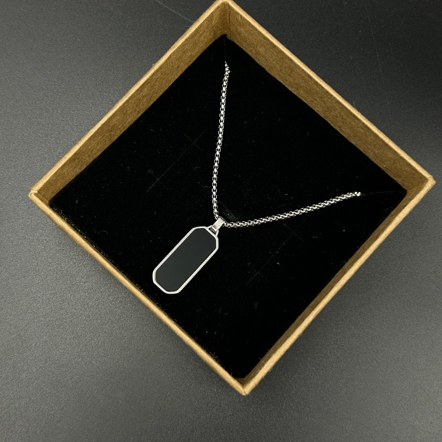 Men's Black Rectangle Pendant Stainless Steel