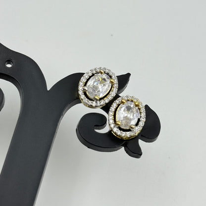 Pendant Set Oval Cut - 18k Gold Plated Solitaire Pendant with Earrings