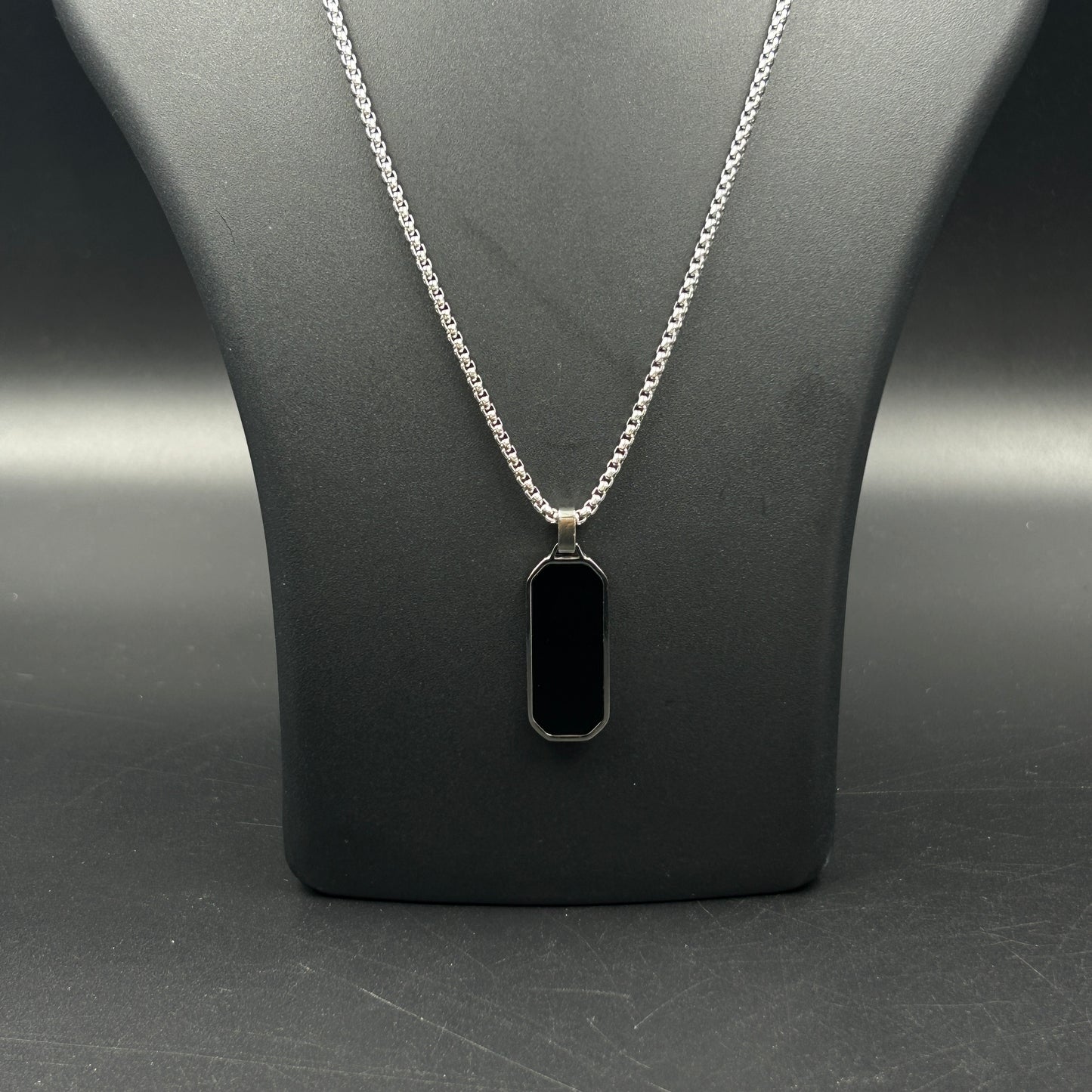 Men's Black Rectangle Pendant Stainless Steel