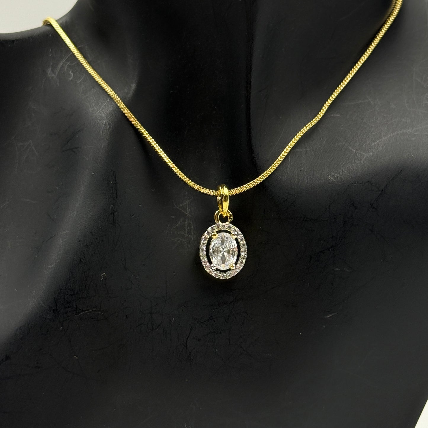 Pendant Set Oval Cut - 18k Gold Plated Solitaire Pendant with Earrings